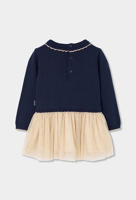 Girls Blue Navy Tulle Dress with Gold Bow | 754040