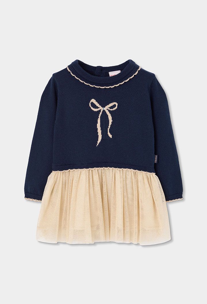 Girls Blue Navy Tulle Dress with Gold Bow | 754040, Size: 2Y