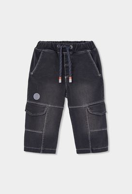 Boys Black Denim Cargo Pocket Trousers| 534024