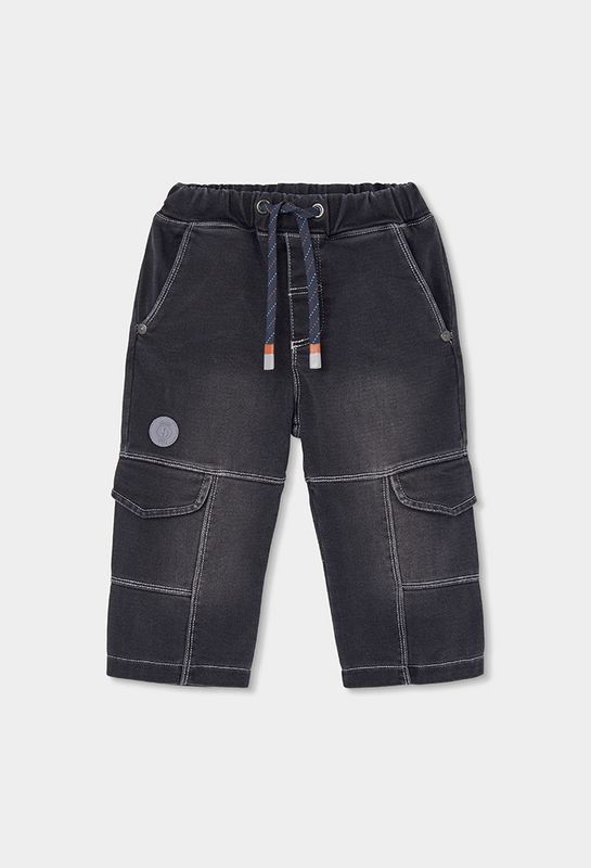 Boys Black Denim Cargo Pocket Trousers| 534024