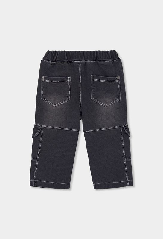 Boys Black Denim Cargo Pocket Trousers| 534024