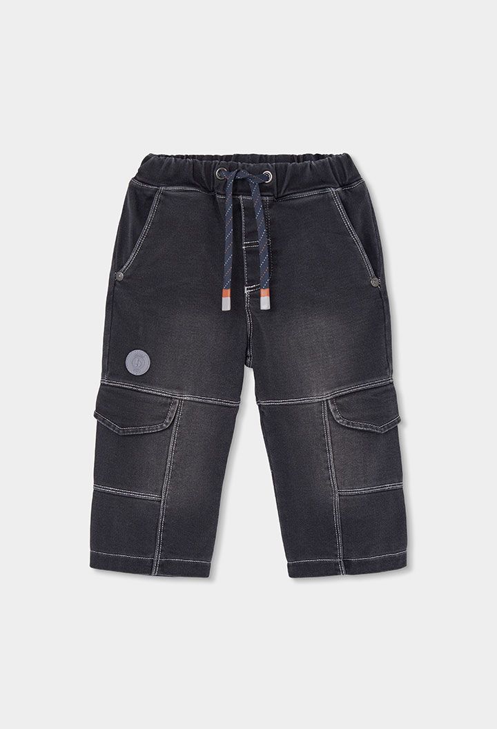 Boys Black Denim Cargo Pocket Trousers| 534024, Size: 2Y