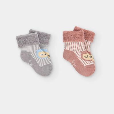 Pack of Brown/Grey Baby Socks with Owl Print | 294005