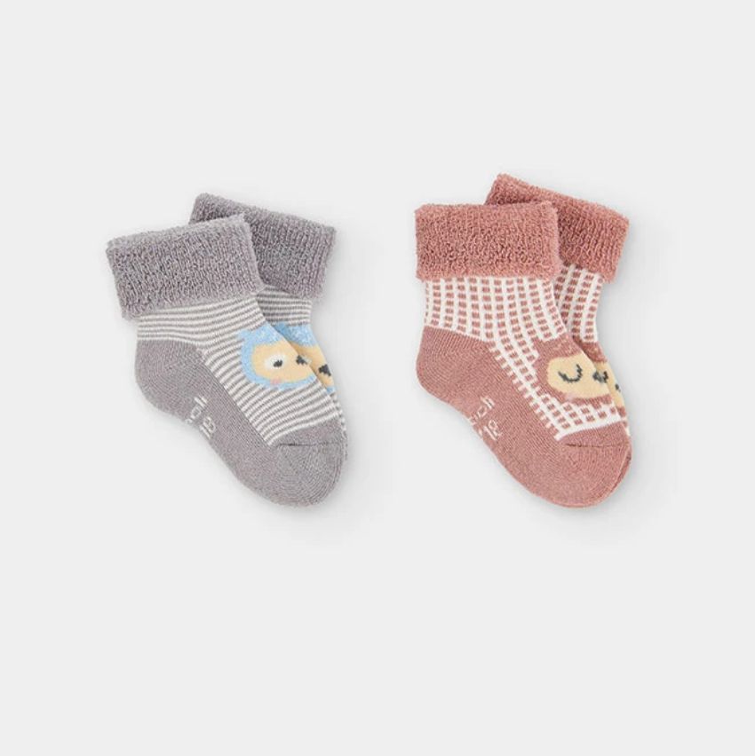 Pack of Brown/Grey Baby Socks with Owl Print | 294005, Size: 16/18 (0-6m)