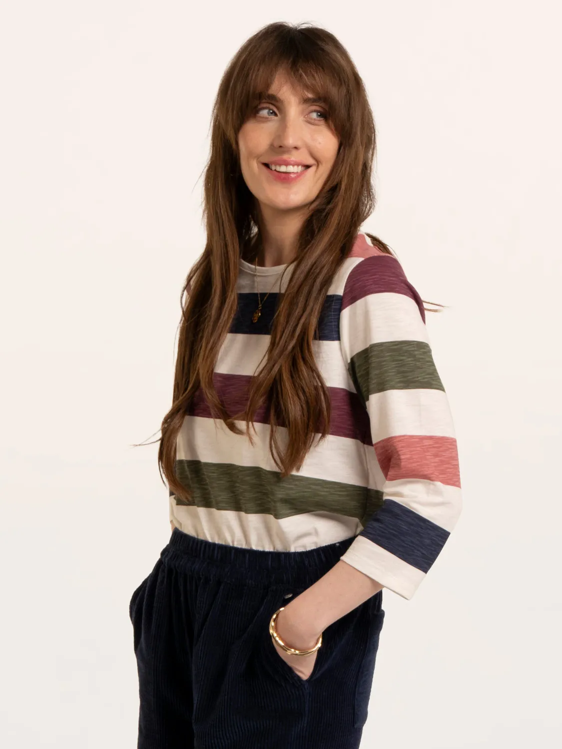 Lulworth Multi Colour Stripe 3/4 Sleeve T-Shirt, Size: 8