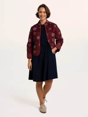 Plum Printed Quilted Tie Front Jacket
