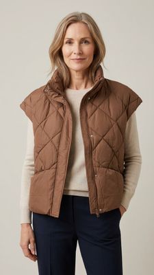 Betty Barclay Quilted Gilet with Stand-up Collar - Dark Coffee