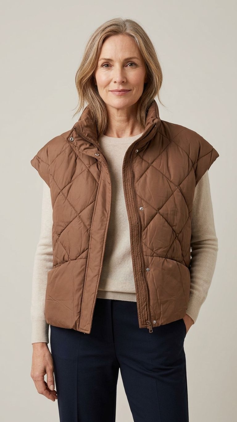 Betty Barclay Quilted Gilet with Stand-up Collar - Dark Coffee, Size: 10, Style: 7330/1706