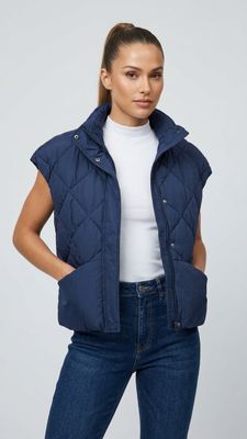 Betty Barclay Quilted Gilet with Stand-up Collar - Dark Blue