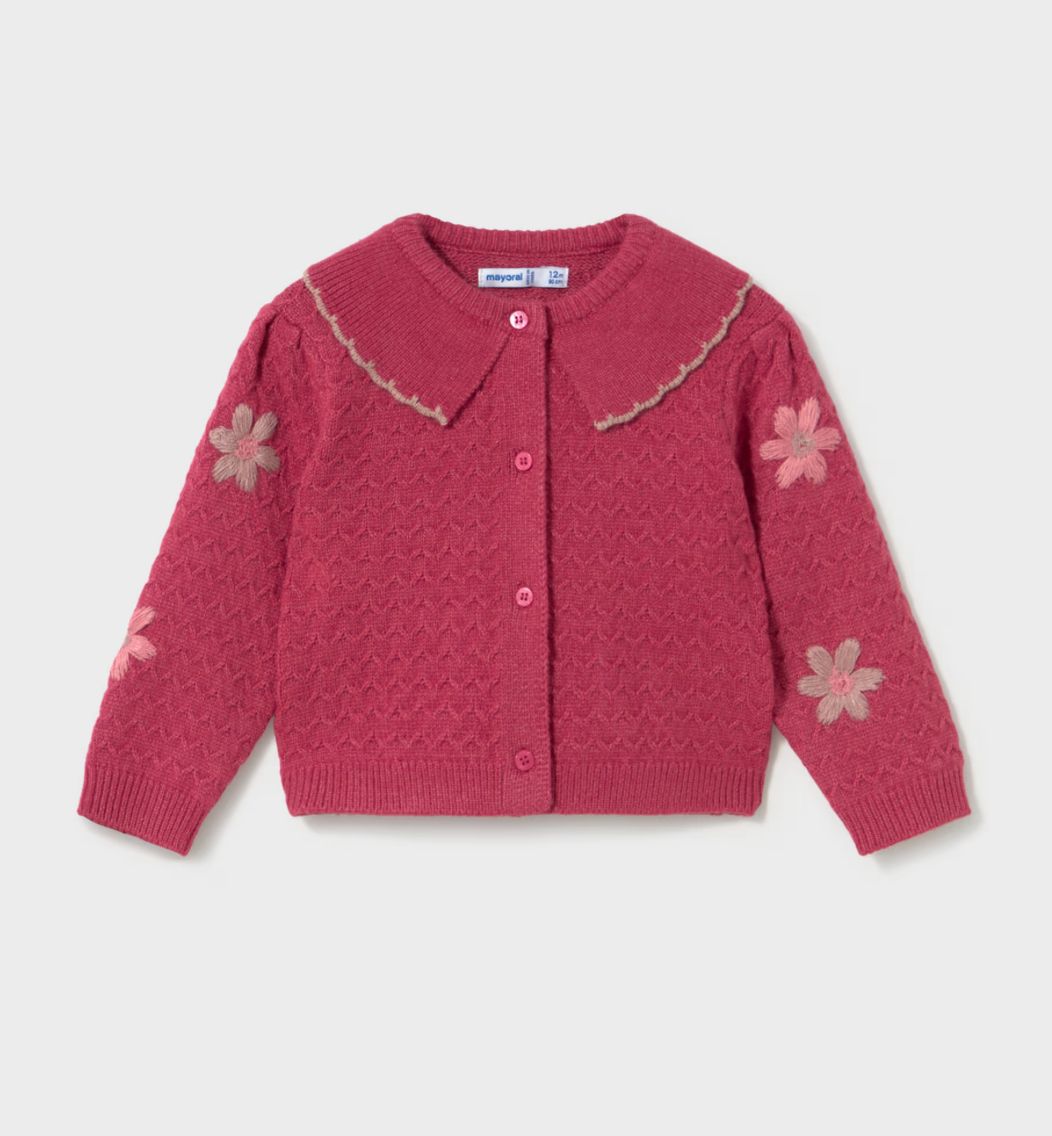 Baby Girls Petal Mix Flower-patterned Knitted Cardigan | 2306, Size: 6M