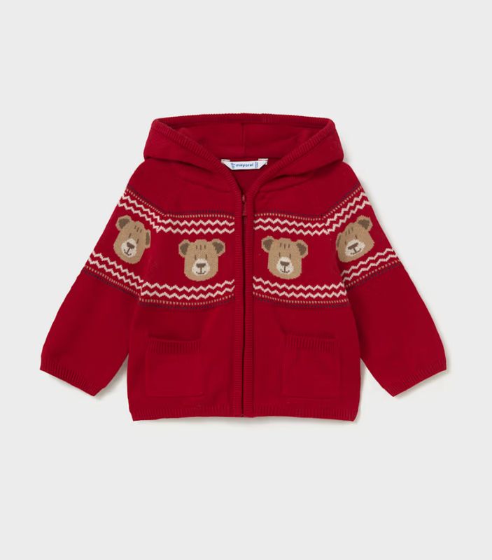 Baby Boys Red Bears Knitted Zipper Hoodie | 2380