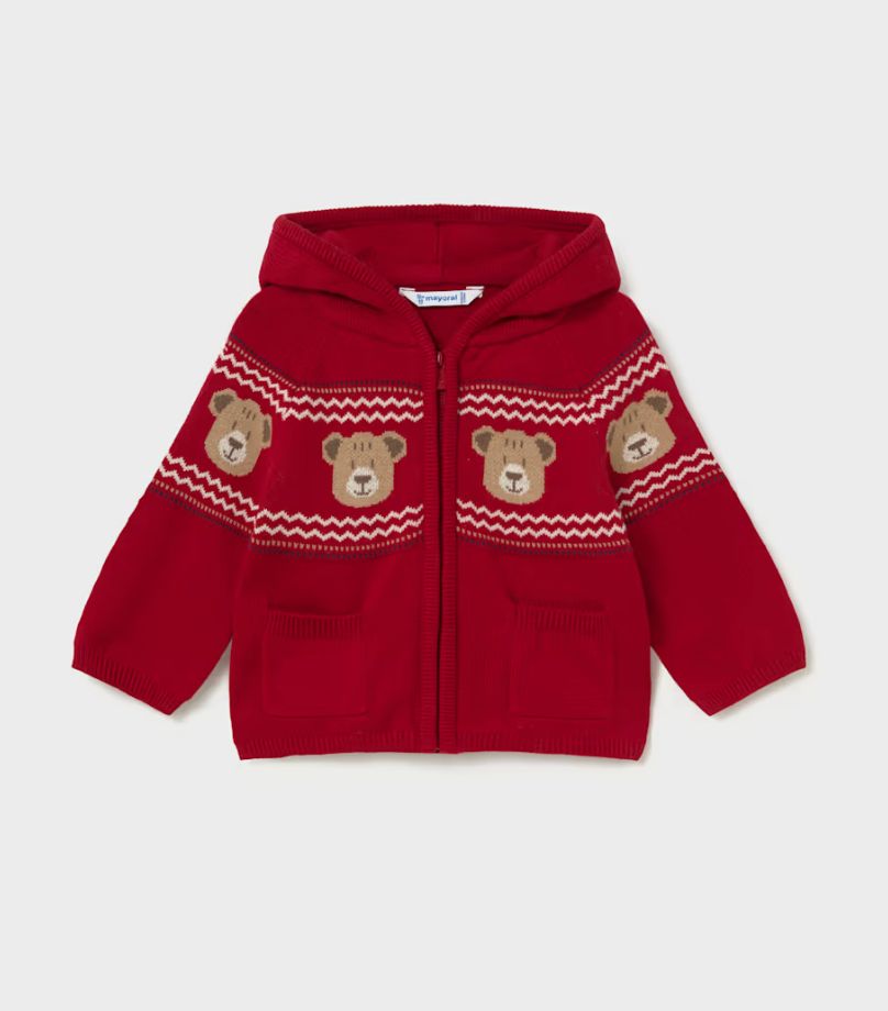 Baby Boys Red Bears Knitted Zipper Hoodie | 2380, Size: 6M