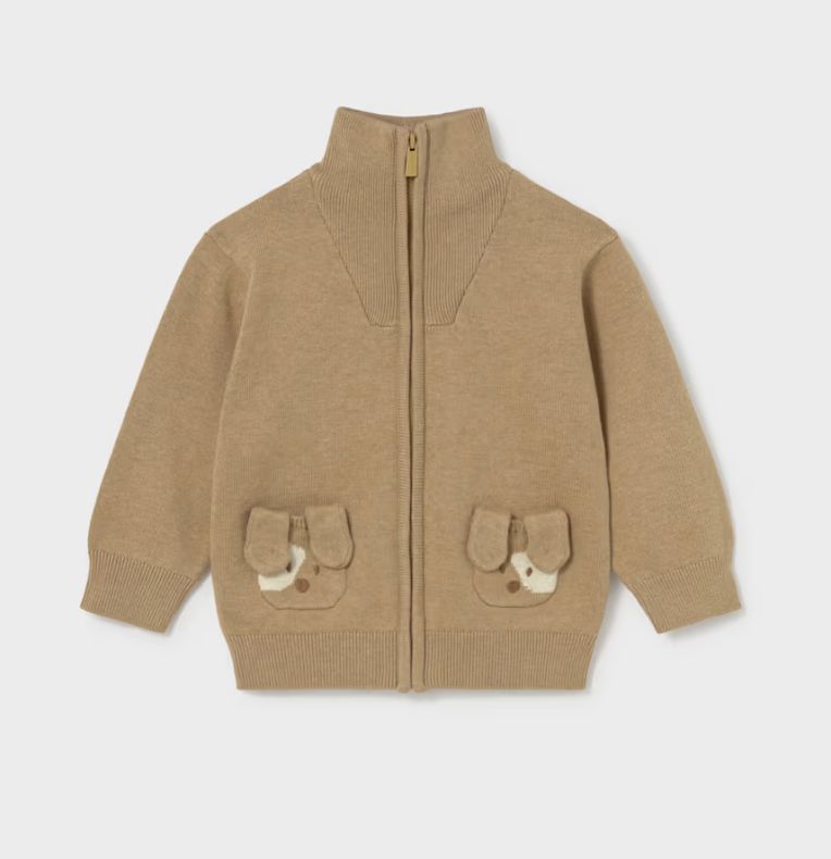Baby Boys Biscuit Puppies Knitted Zipper Cardigan | 2381, Size: 6M