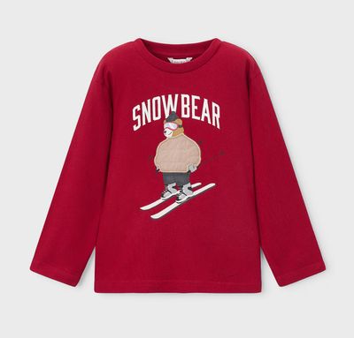 Boys Red Snow Bear Long Sleeve Top | 4023