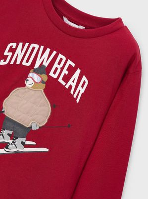 Boys Red Snow Bear Long Sleeve Top | 4023