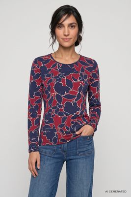 Coastal Look Ruby Red Print Long Sleeve Top | 11105490