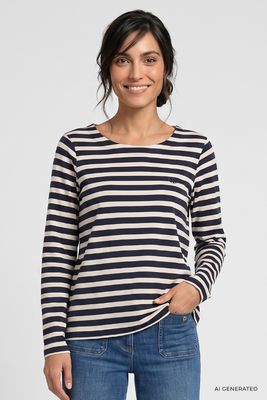 Coastal Look Ink Blue Striped Long Sleeve Top | 11105503