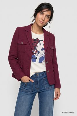 Coastal Look Ruby Red Blazer with Pockets | 15001694