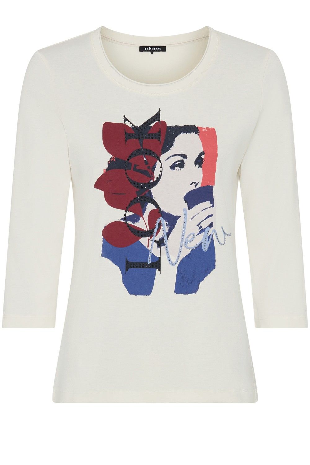 Coastal Look White Silk Placement Print 3/4 Sleeve Top | 11105489, Size: 10