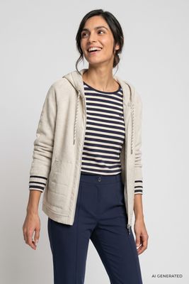 Coastal Look Almond Beige Zipped Hoodie | 11004900