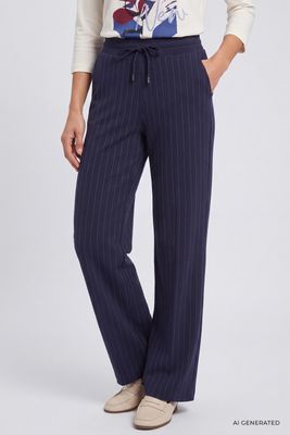 Coastal Look Ink Blue Striped Wide-Leg Trousers | 14002561