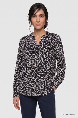 Coastal Look Ink Blue Patterned Blouse | 12002230