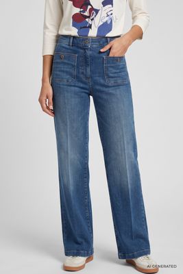 Coastal Look Wide-leg Jeans with Patch Pockets | 14002556
