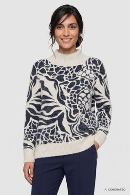 Coastal Look Ink Blue Sweater with Stand-up Collar | 11004903