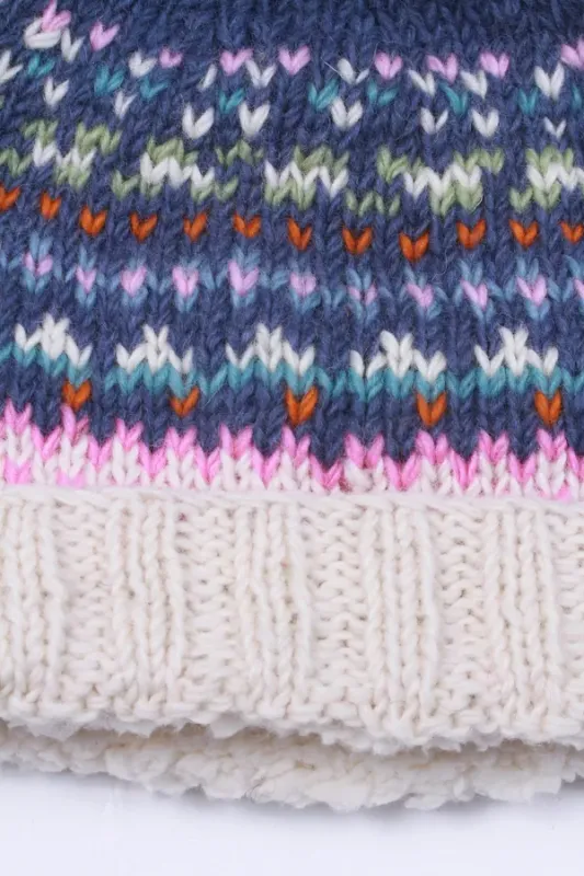 Alaska Roll Back Bobble Beanie Cream/Denim