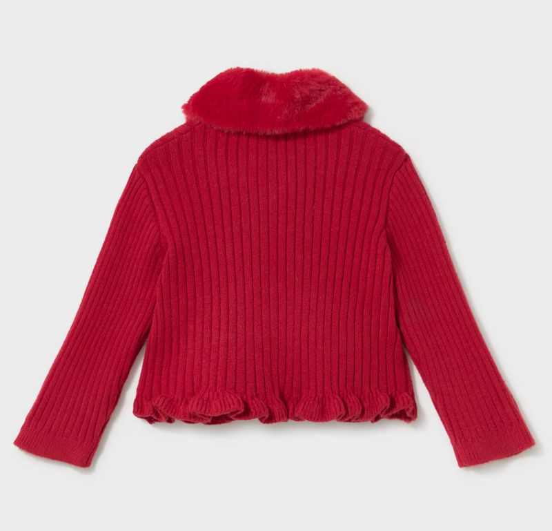 Baby Girls Red Faux Fur Neck Cardigan | 2386