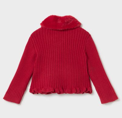 Baby Girls Red Faux Fur Neck Cardigan | 2386