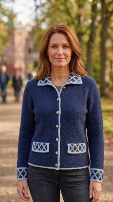 Buttoned Jacket with Contrast Trim DM196 | Navy