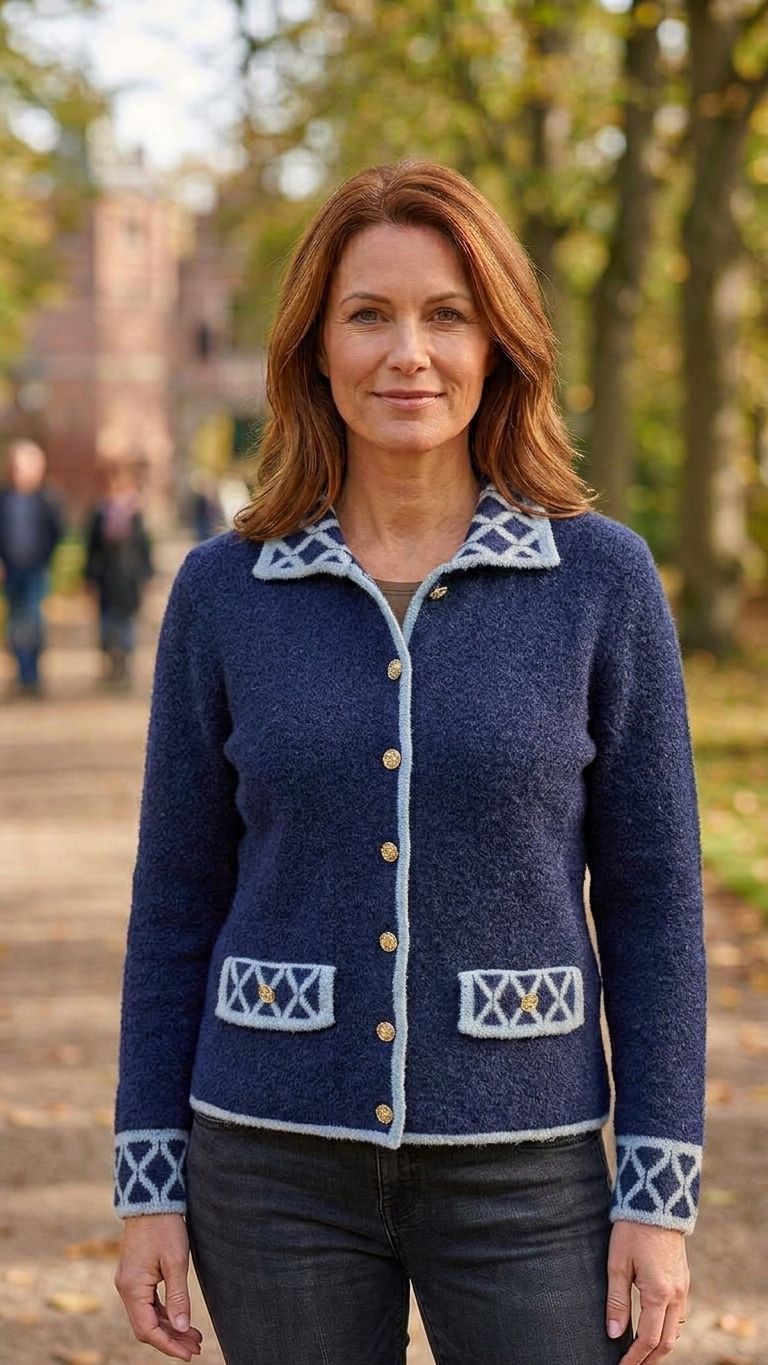 Buttoned Jacket with Contrast Trim DM196 | Navy, Size: 10