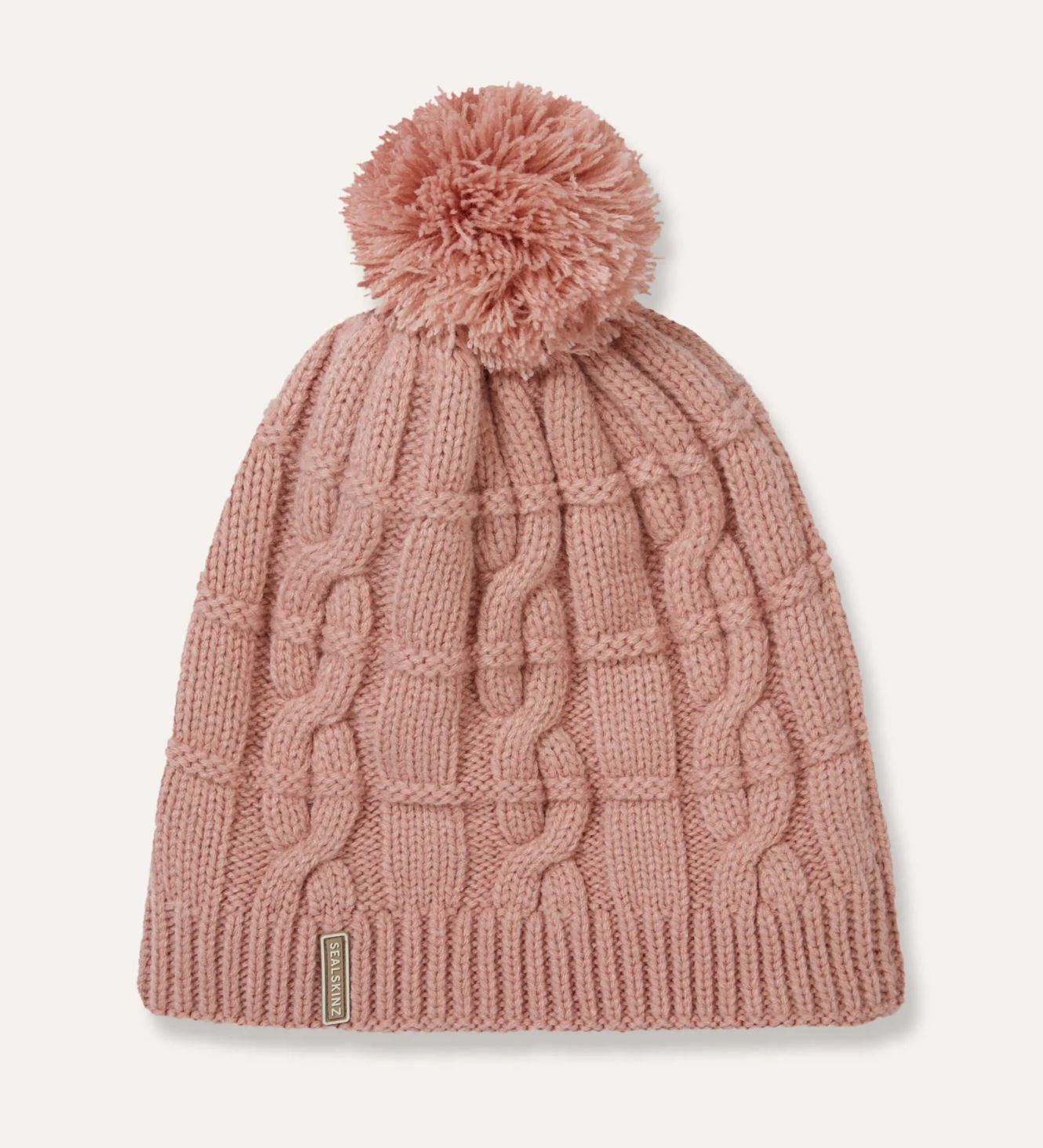 Hemsby Pink Waterproof Cold Weather Cable Knit Bobble Hat, Size: S/M