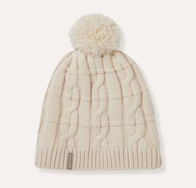 Hemsby Cream Waterproof Cold Weather Cable Knit Bobble Hat