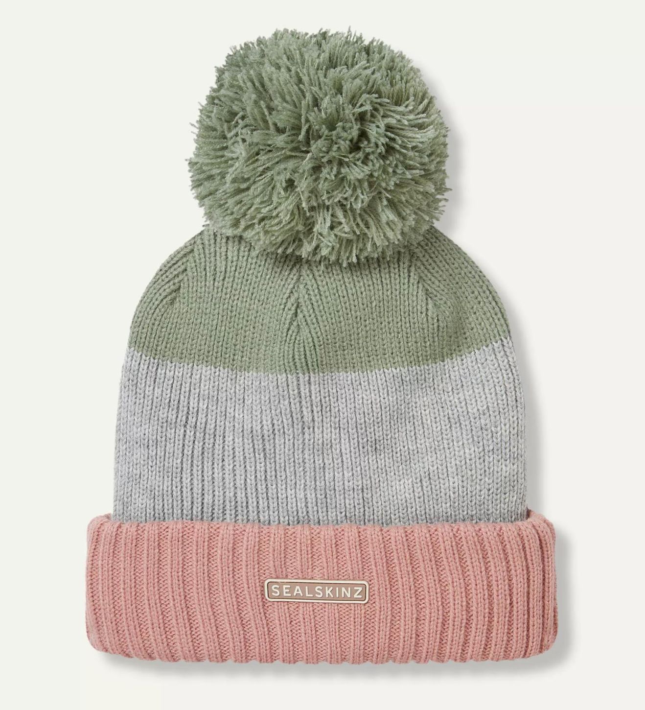 Flitcham Waterproof Fleece Lined Cold Weather Striped Bobble Hat | Pink/Green, Size: S/M