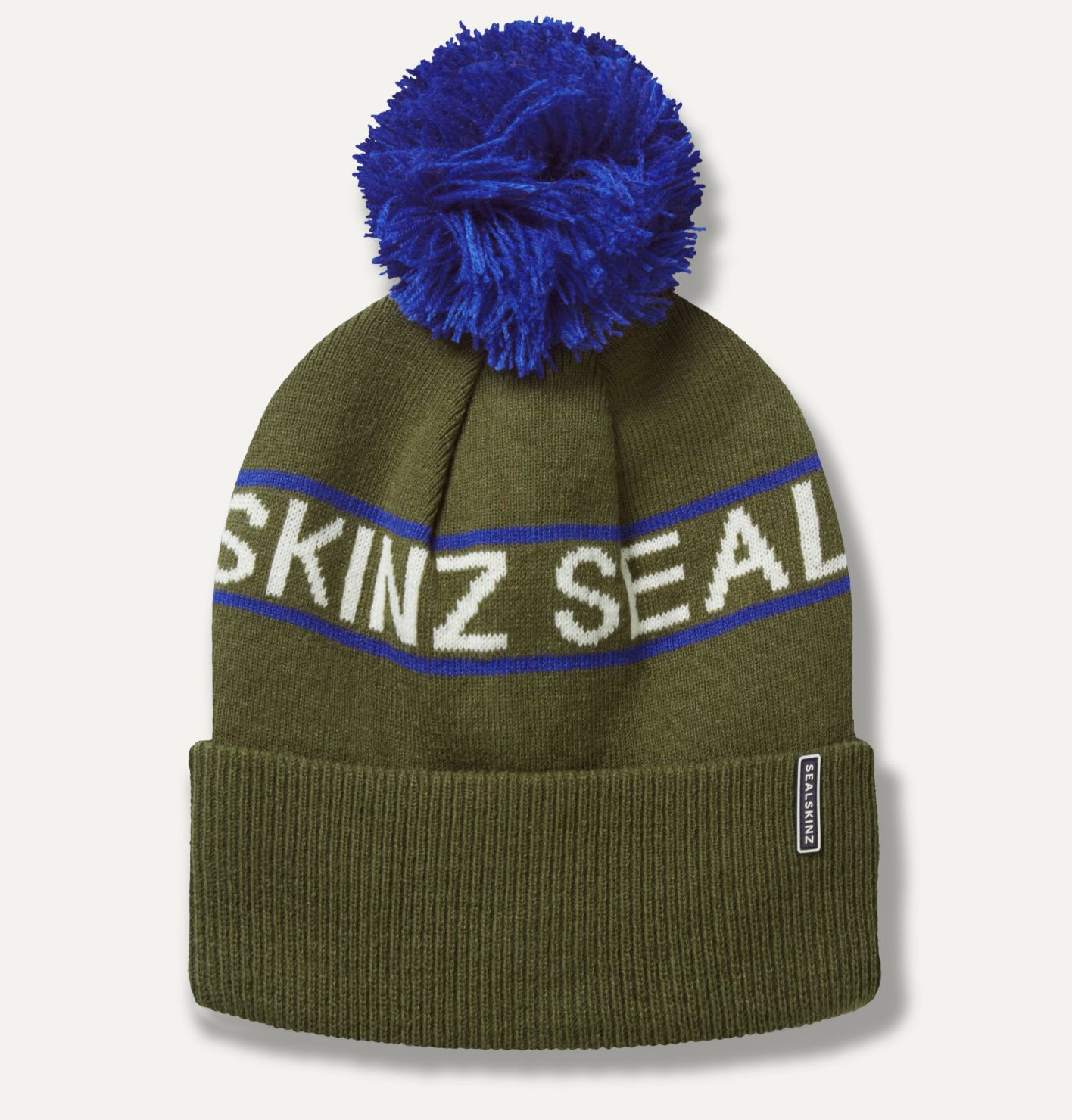 Heacham Olive/Blue Waterproof Cold Weather Icon Bobble Hat, Size: S/M