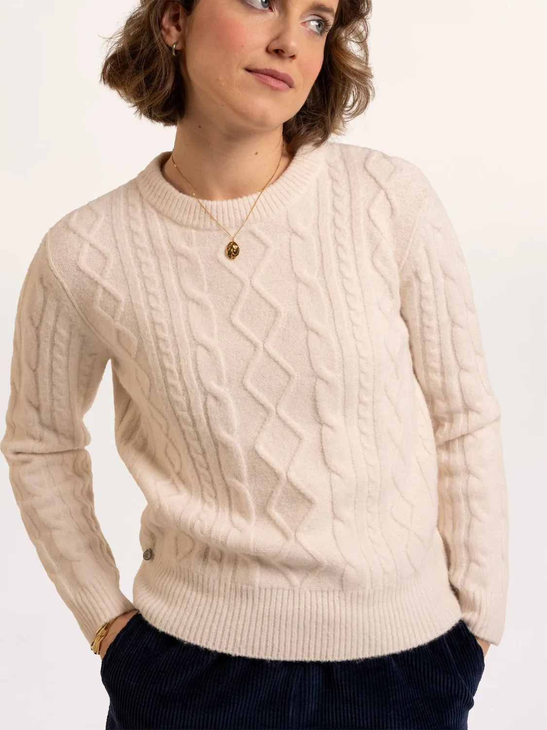 Dahlia Cable Knitted Crew Neck Jumper, Size: 8