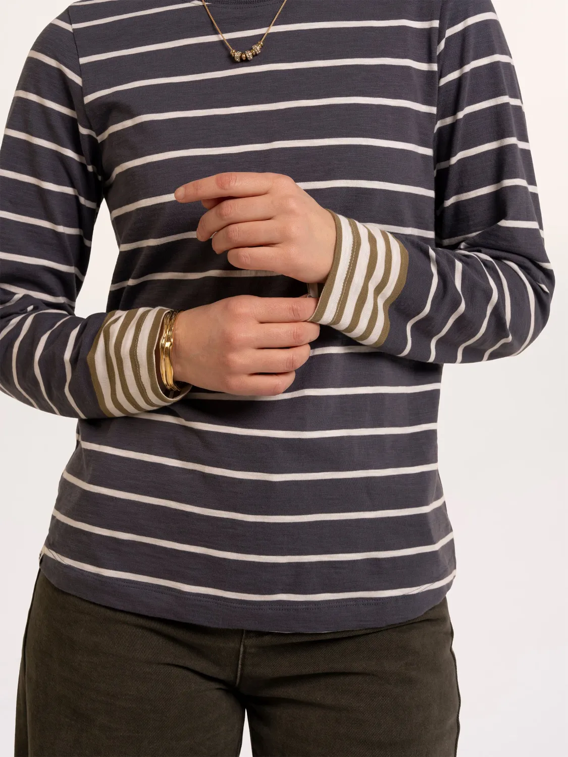 Exbury Cuff Detail Stripe Long Sleeve T-Shirt, Size: 8