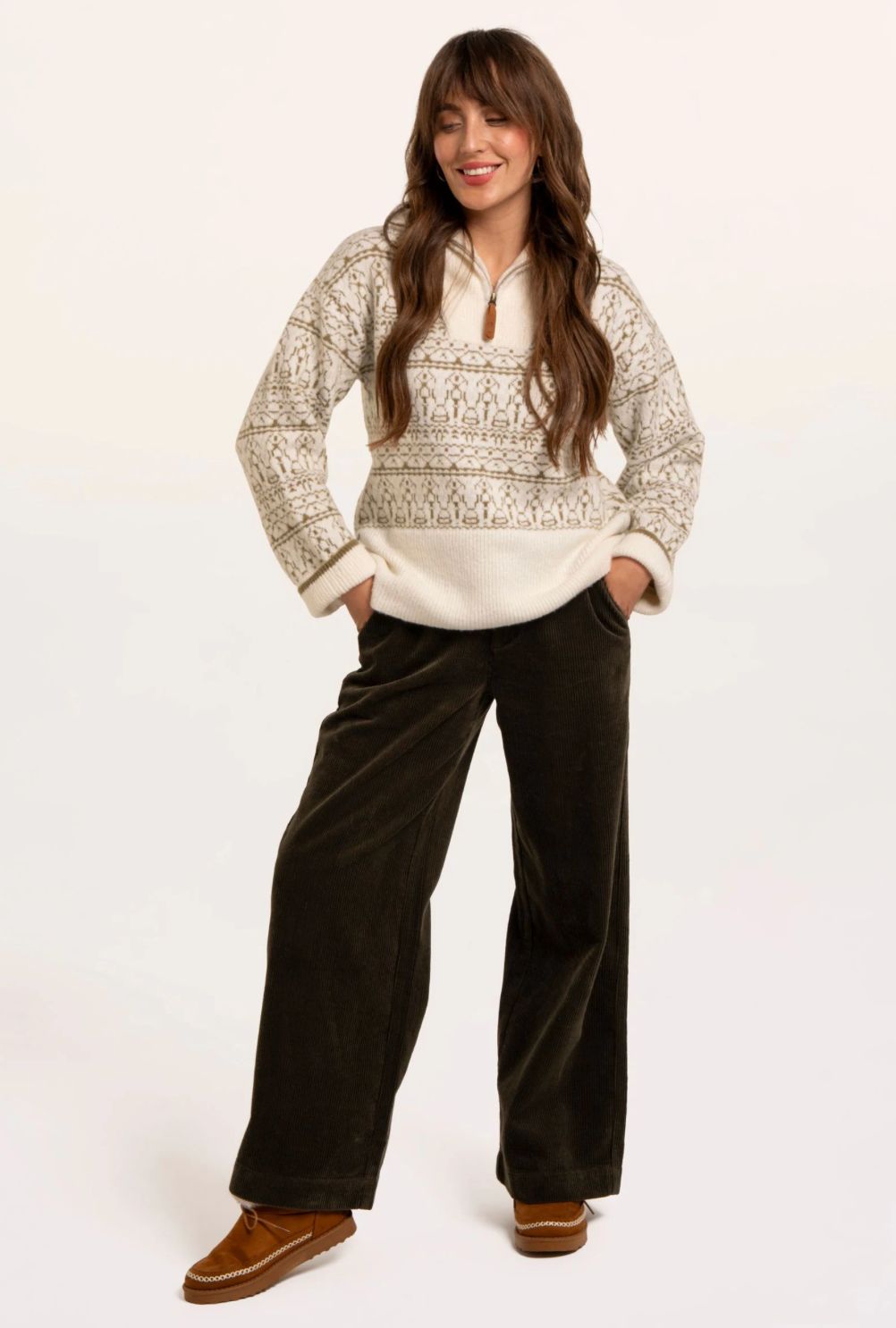 Ingrid Knitted Jacquard 1/4 Zip Jumper, Size: 8