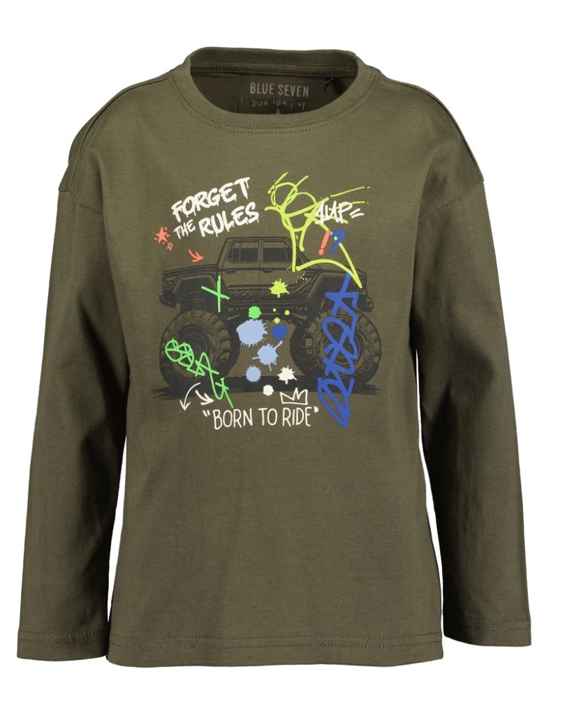 Boy's Olive Monster Truck Long Sleeve Top 850818, Size: 3Y