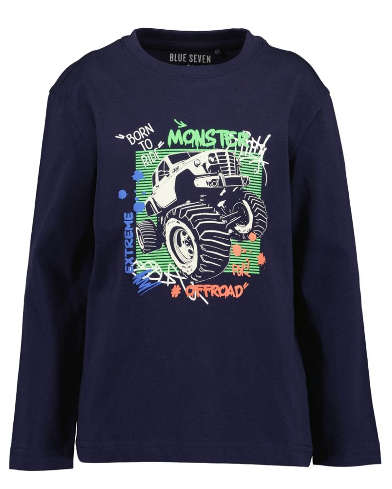 Boy's Navy Monster Trucks Long Sleeve Top 850820, Size: 3Y