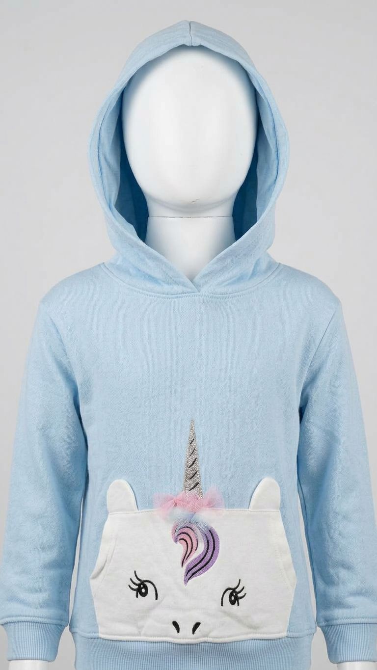 Girl's Light Blue Unicorn Hoodie 764736, Size: 3Y