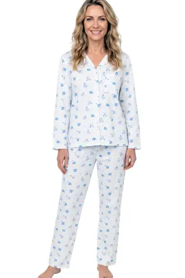 Louella Blue Print Soft Cotton Jersey Revere Collar Pyjama
