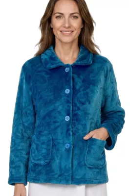 Cosy Clipped Blue Fleece Button Front Bedjacket MA50012