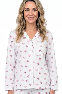 Louella Pink Print Soft Cotton Jersey Revere Collar Pyjama