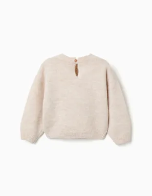 Baby Girls Light Beige with Flowers Knitted Jumper
