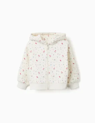 Baby Girls Offwhite Floral Pattern Zipped Hoodie