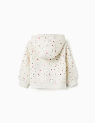 Baby Girls Offwhite Floral Pattern Zipped Hoodie