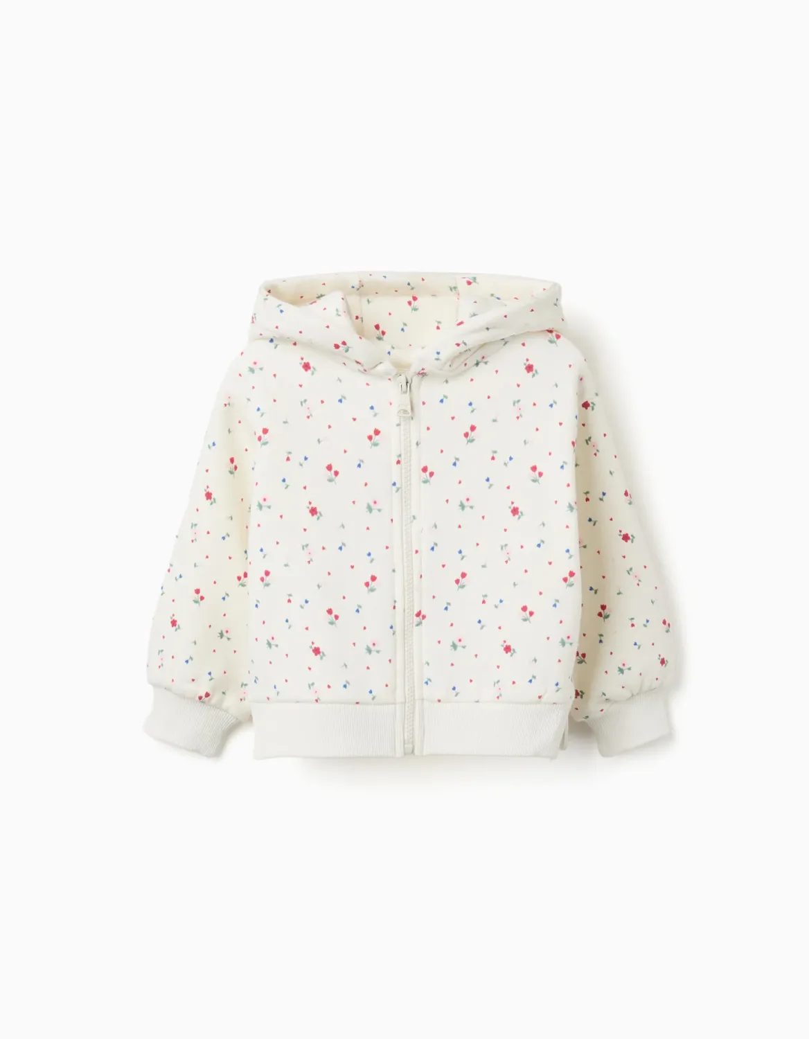 Baby Girls Offwhite Floral Pattern Zipped Hoodie, Size: 6/9M, Style: 31081896041